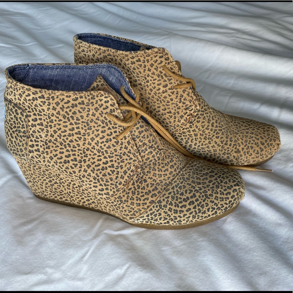TOMS Leopard Wedge Booties